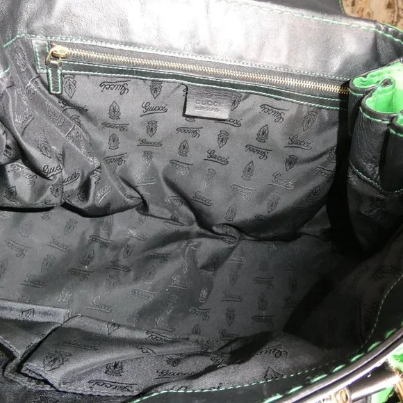 AUTHENTIC Gucci Green and Black Leather Satchel Handbag - Picture 8 of 10